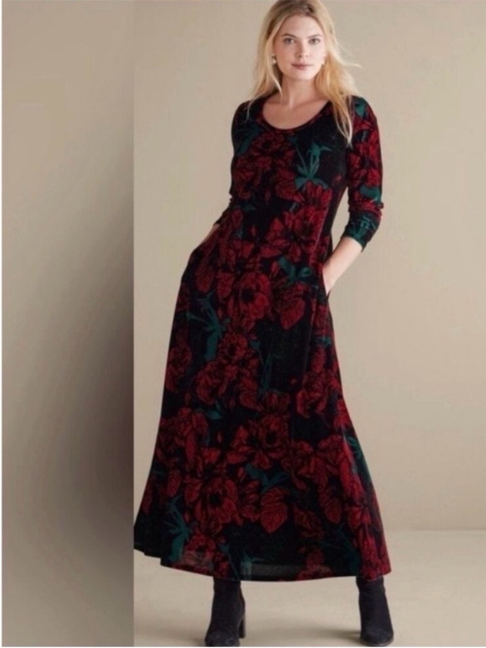 SOFT SURROUNDINGS SATIAGO STRETCH VELVET MAXI DRESS SIZE 1X NWT